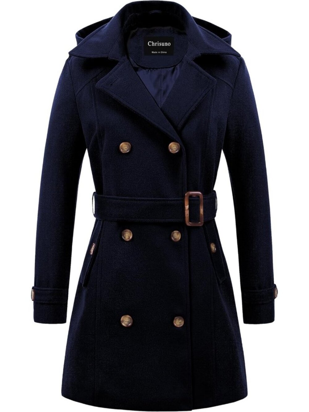 Chic Women's Double Breasted Hooded Pea Coat | Long Winter Trench Jacket